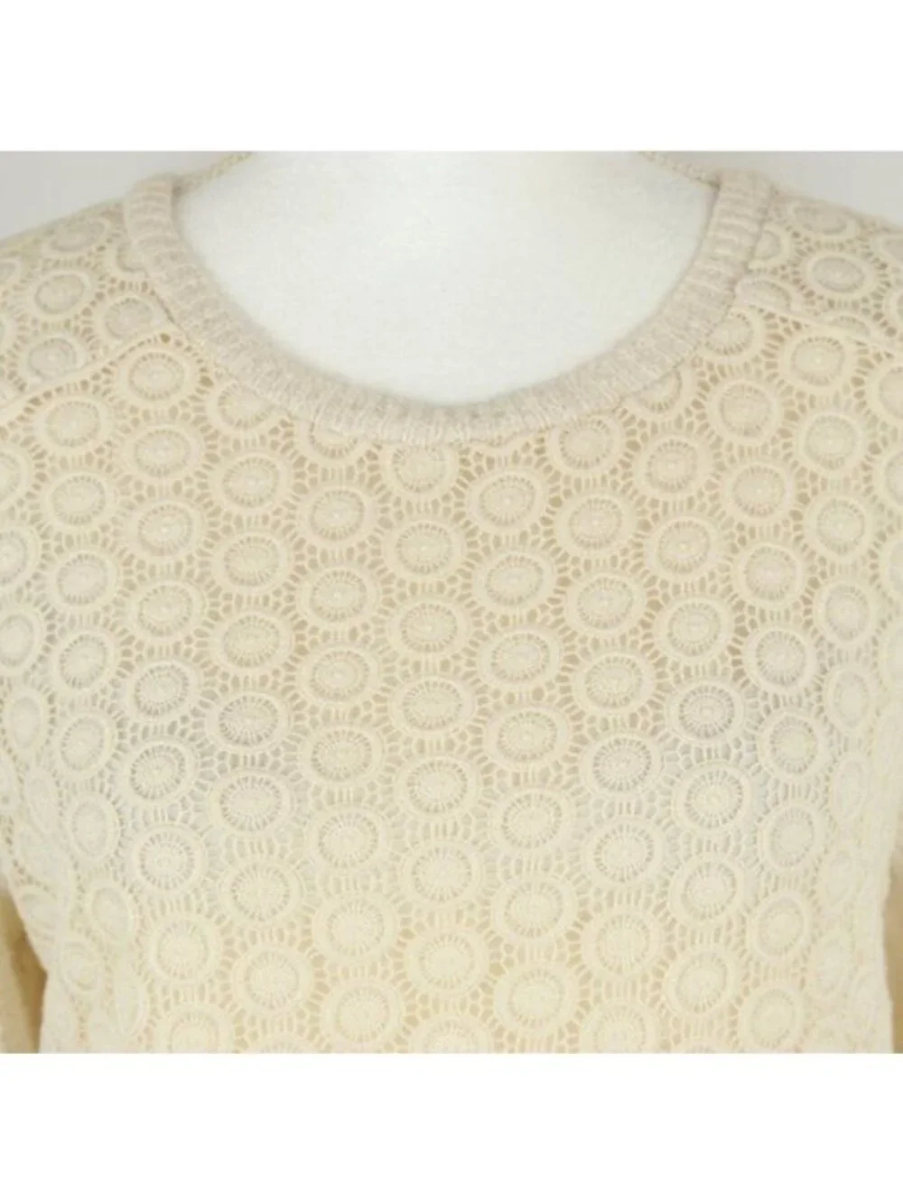 Lucky Brand Women's Medium Cream Scoop Neck Open Work Crochet Sweater